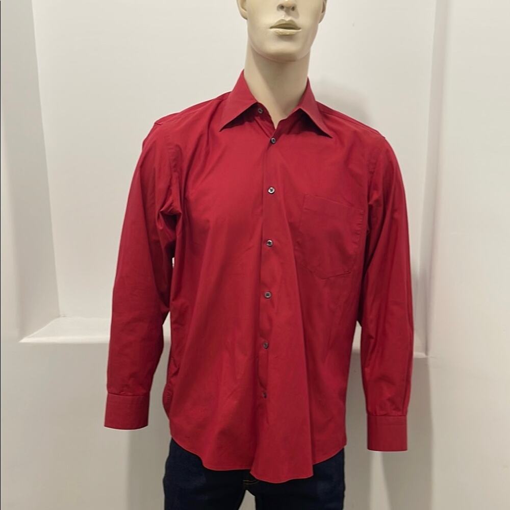 Hugo Boss Red Long Sleeve Men's Shirt Cotton Size 16 - Picture 1 of 7